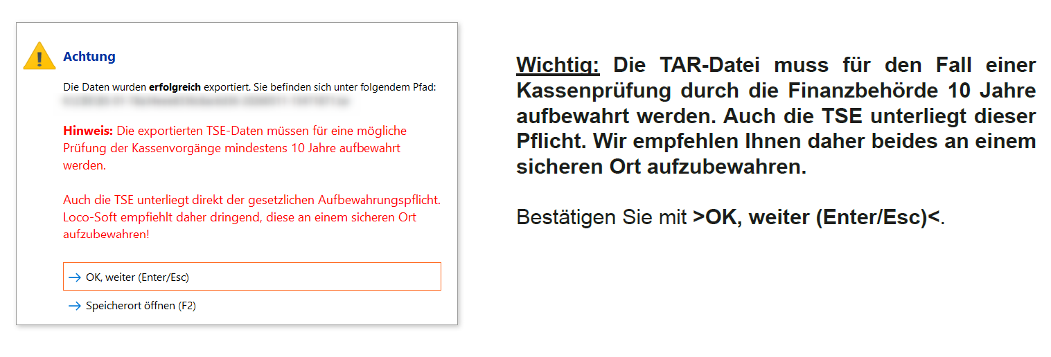 Tausch Option 3 _ TAR-Export erfolgreich